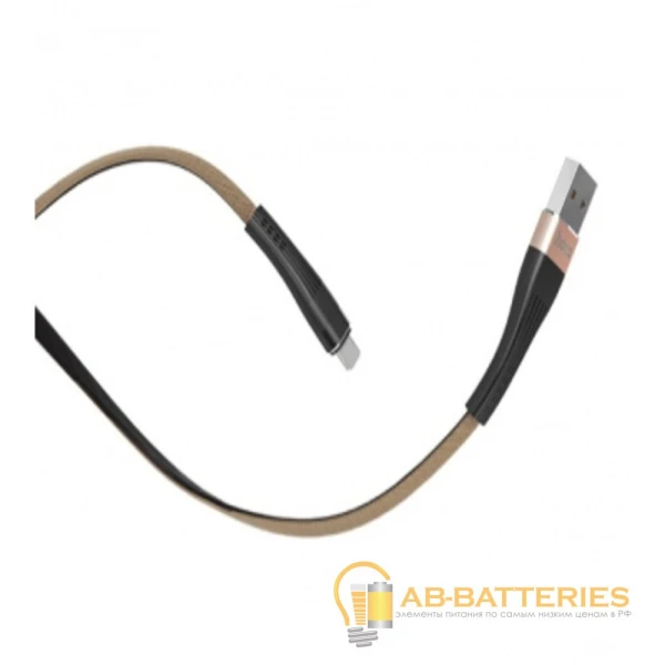 Кабель HOCO U39 USB (m)-Lightning (m) 1.2м 2.4A ткань золотой черный (1/24/240)