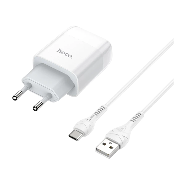 Сетевое З/У HOCO C72A 1USB 2.1A с кабелем Type-C белый (1/30/180)