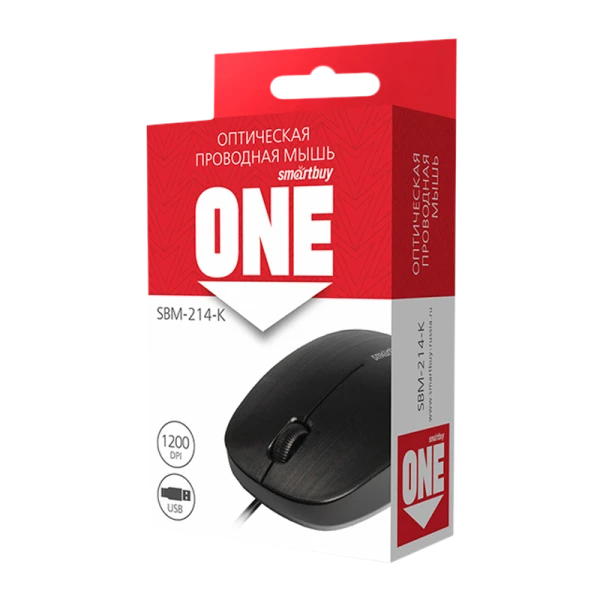 Мышь проводная Smartbuy 214 ONE классическая USB черный (1/100)