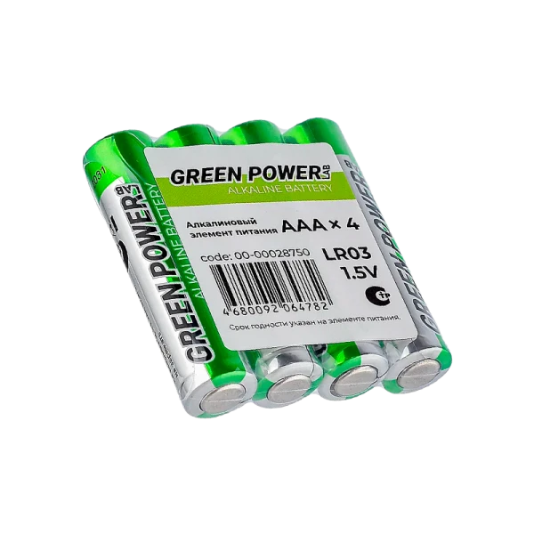 Батарейка GREEN POWERlab LR03 AAA Shrink 4 Alkaline 1.5V (4/40/1000)