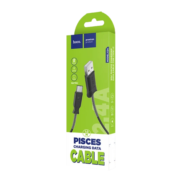 Кабель HOCO X24 USB (m)-Type-C (m) 1.0м 2.4A TPE черный (1/31/310)