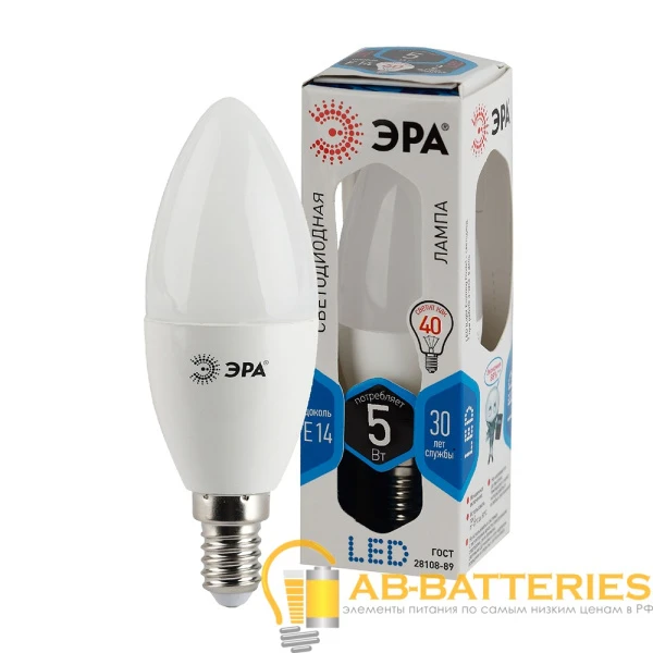 Лампа светодиодная ЭРА B35 E14 5W 4000К 170-265V свеча (1/6/60)