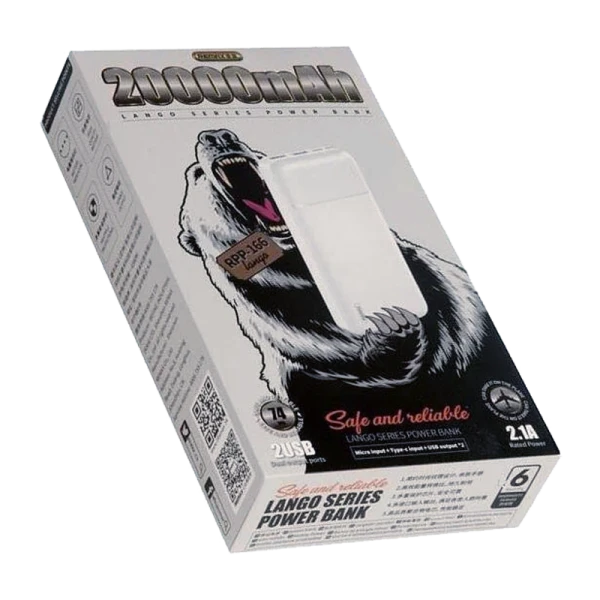 Внешний аккумулятор Remax RPP-166 20000mAh 2.1A 2USB/Type-C белый (1/16)