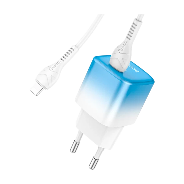 Сетевое З/У HOCO C101A Type-C 20W с кабелем Type-C-Lightning голубой (1/11/110)