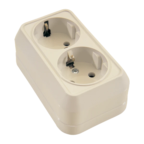 Розетка Makel Siva Ustu 2гн. 16A С/З кремовый 45282 (1/10)