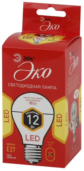 Лампа светодиодная ЭРА A60 E27 12W 2700К 220-240V груша Eco (1/10/100)