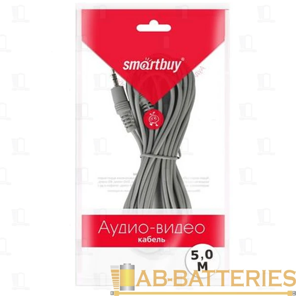 Кабель AUX Smartbuy KA-335 Jack 3.5mm (m)-Jack 3.5mm (m) 5.0м силикон серый (1/50)