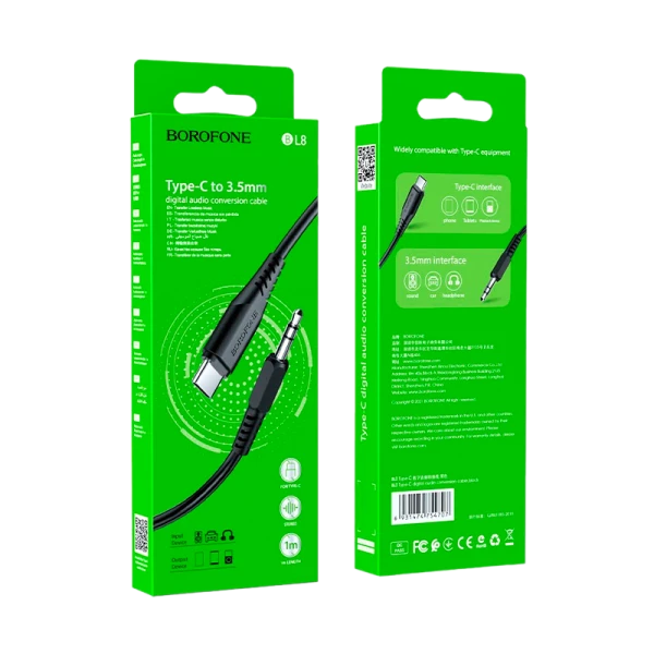 Кабель AUX Borofone BL18 Jack 3.5mm (m)-Type-C (m) 1.0м силикон черный (1/63/252)
