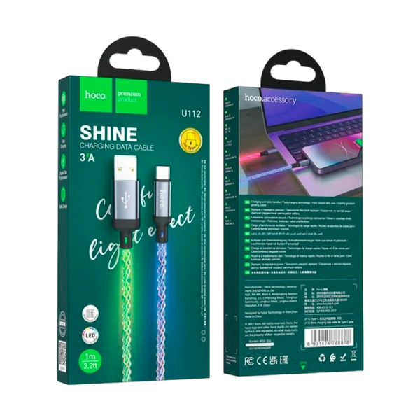 Кабель HOCO U112 USB (m)-Type-C (m) 1.0м 2.4A ПВХ серый (1/22/220)