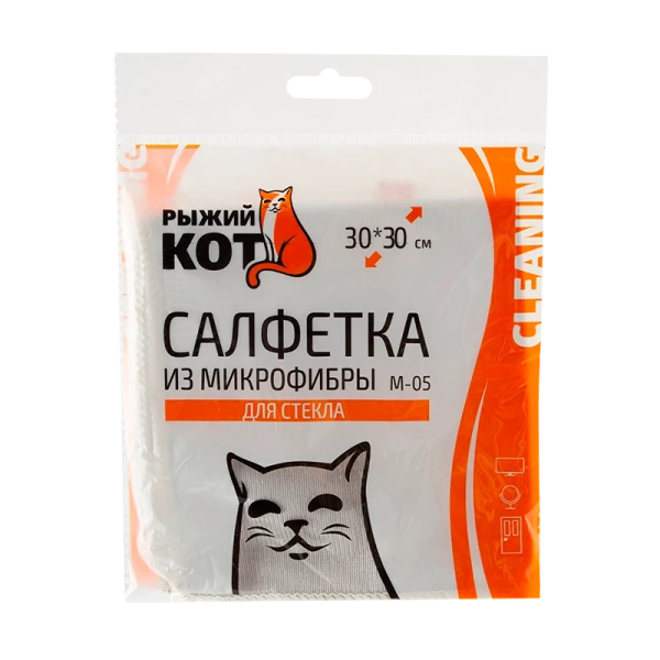 Салфетка Рыжий кот M-05 30х30см микрофибра для стекла серый (1/40/200)