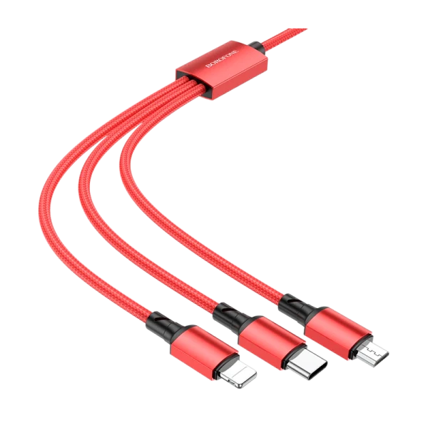 Кабель Borofone BX72 USB (m)-Lightning/Type-C/microUSB (m) 1.0м 2.0A нейлон красный (1/360)