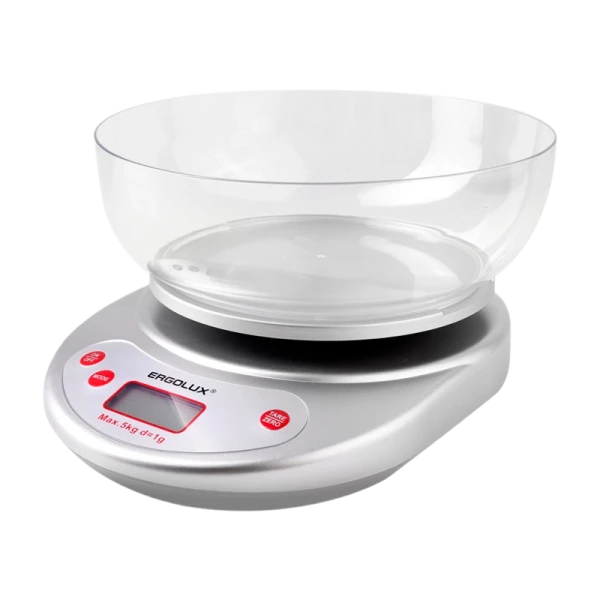 Весы кухонные Ergolux ELX-SK05-C03 электронные 5кг со съемной чашей серый (1/24)