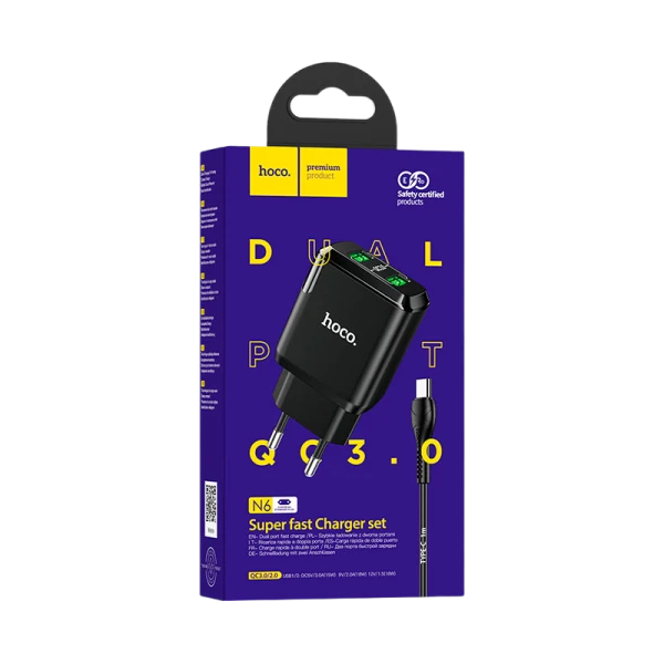 Сетевое З/У HOCO N6 2USB 3.0A QC3.0 черный (1/12/120)