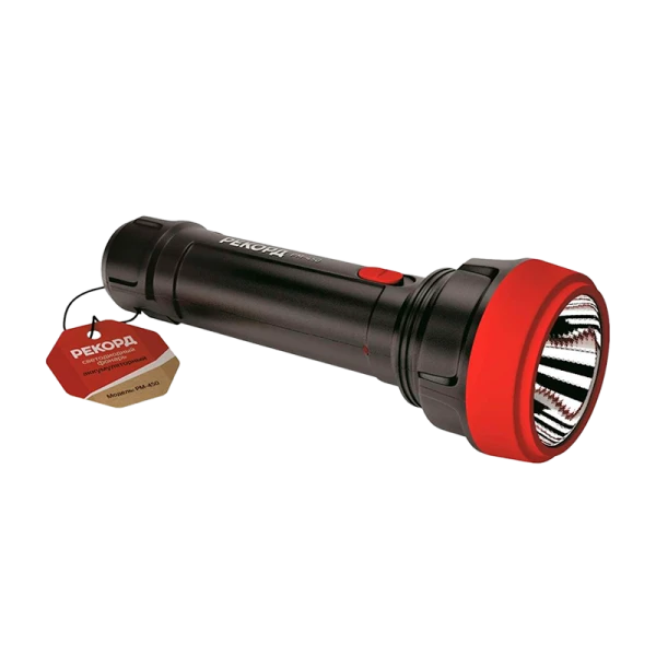 Фонарь туристический Рекорд PM-450 от аккумулятора черный красный (1/6/48)