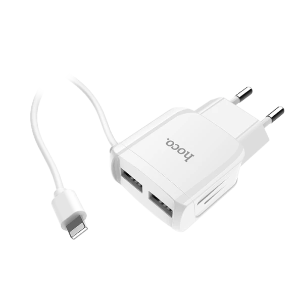 Сетевое З/У HOCO C59A 2USB Lightning (m) 2.1A белый (1/22/132)