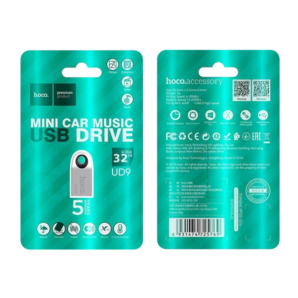 Флеш-накопитель HOCO UD9 32GB USB2.0 металл серебряный (1/80)