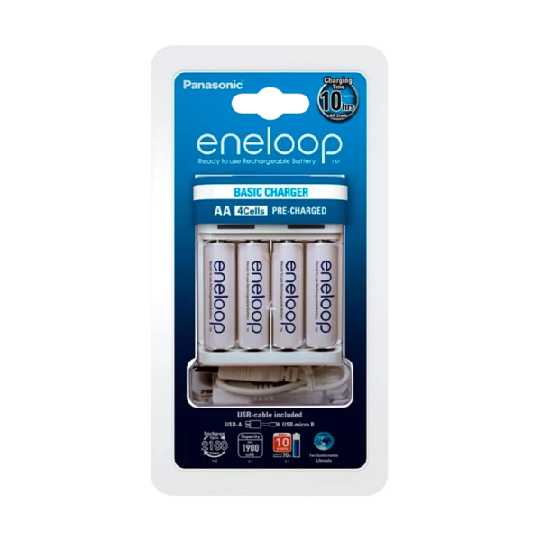 З/У для аккумуляторов Panasonic eneloop Basic Charger AA/AAA 4 слота+USB +4AA 1900mAh