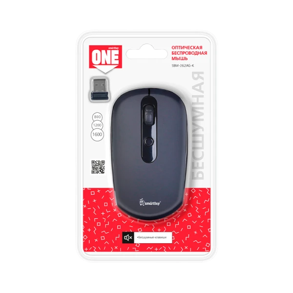 Мышь беспроводная Smartbuy 262AG ONE классическая USB бесшумная черный (1/40)