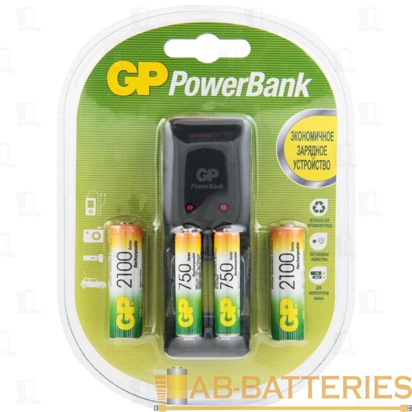 З/У для аккумуляторов GP PB330 Standard AA/AAA 2 слота +2AA 2100mAh/2AA 750mAh (1/8)