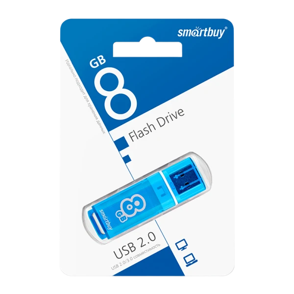 Флеш-накопитель Smartbuy Glossy 8GB USB2.0 пластик синий