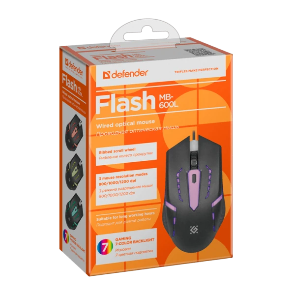 Мышь проводная Defender MB-600L Flash классическая USB черный (1/40)