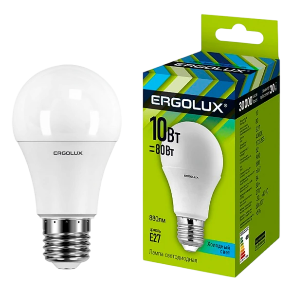 Лампа светодиодная Ergolux A60 E27 10W 4500К 180-240V груша (1/10/100)