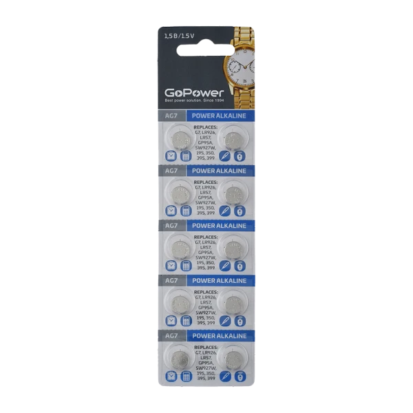 Батарейка GoPower G7/LR926/LR57/395A/195 BL10 Alkaline 1.55V (10/1000/3600)