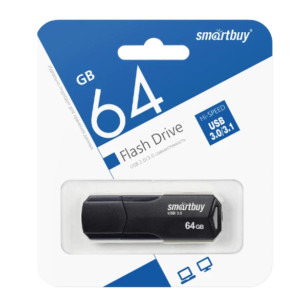 Флеш-накопитель Smartbuy Clue 64GB USB2.0 пластик черный