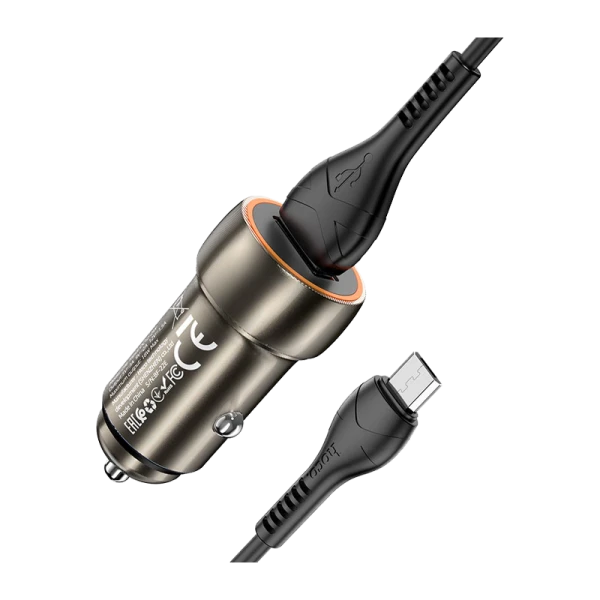 Автомобильное З/У HOCO Z46 USB 3.0A с кабелем Type-C серый