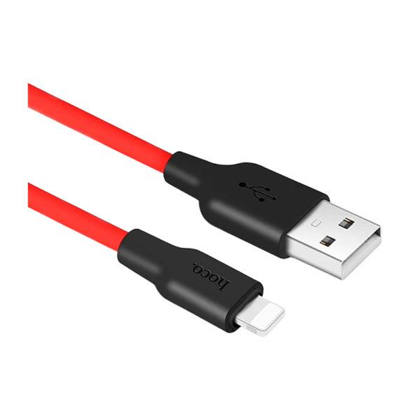 Кабель HOCO X21 USB (m)-Lightning (m) 1.0м 2.0A силикон красный черный (1/29/174)