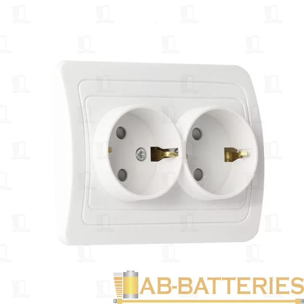 Розетка Smartbuy 2-местная с заземлением 16А белая с защ. штор. "Марс" (SBE-02w-16-S2-1Z)
