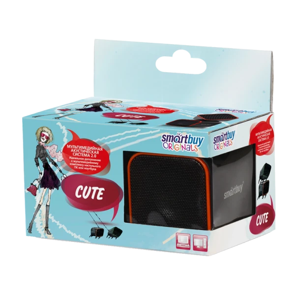 Колонки 2.0 Smartbuy CUTE 6W USB+Jack 3.5мм черный оранжевый (1/60)