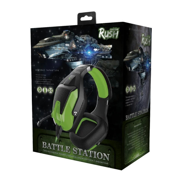 Наушники полноразмерные Smartbuy Rush BATTLE STATION с микр. игровые черный зеленый (1/20)