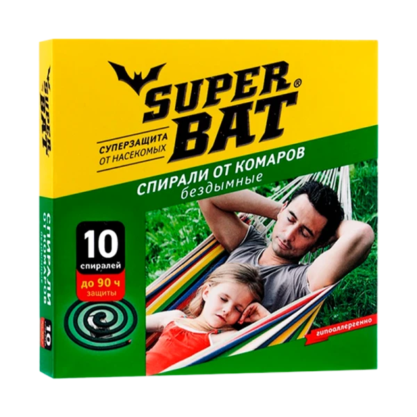 Спирали SuperBAT от комаров бездымные 10шт. зеленый (1/60)