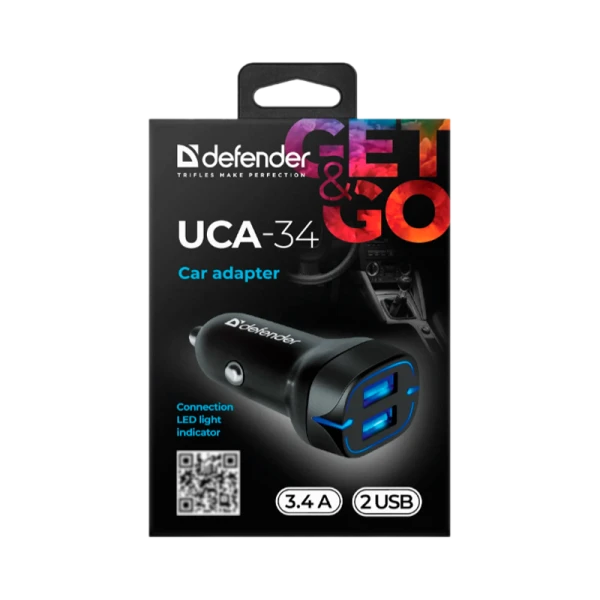 Автомобильное З/У Defender UCA-34 2USB 3.4A 5W черный (1/100)