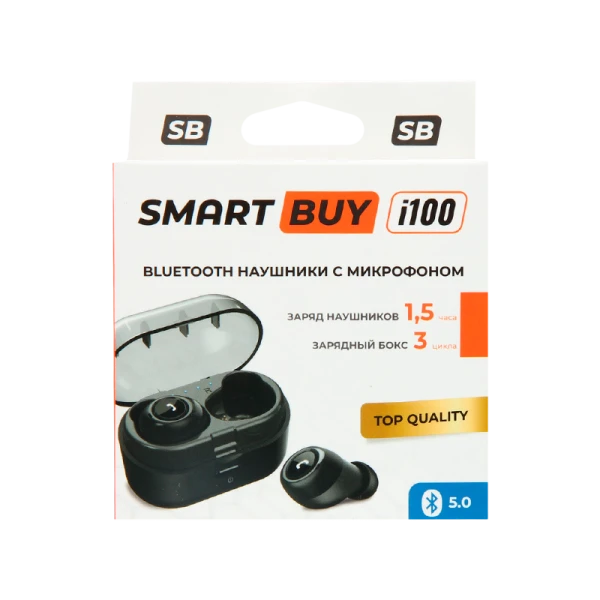 Наушники внутриканальные Smartbuy TWS i100 с микр. черный в коробке (1/25)