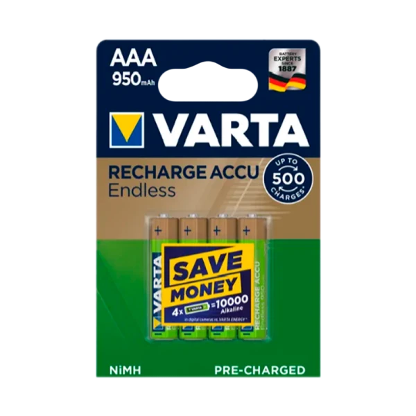 Аккумулятор бытовой Varta HR03 AAA BL4 NI-MH Endless 950mAh (4/40/200)