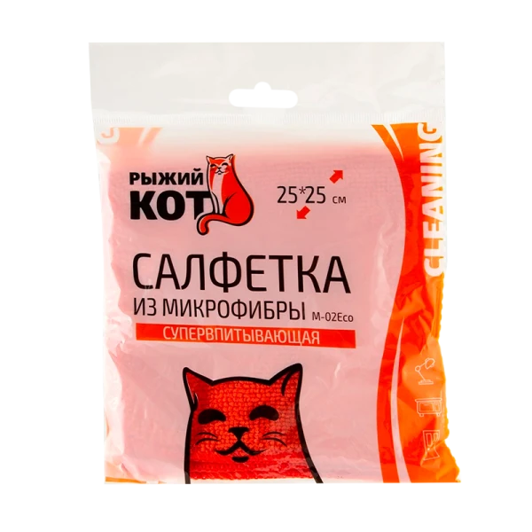 Салфетка Рыжий кот М-02Есо 25х25см микрофибра красный (1/40/200)