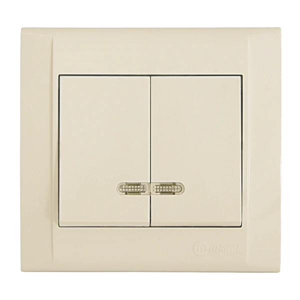 Выключатель Makel Defne 2-клав.10A пластик с подсветкой кремовый 42010023 (1/12)