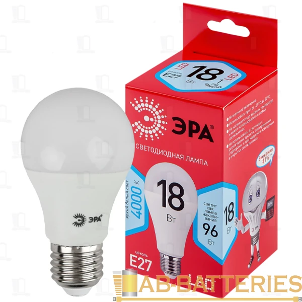 Лампа светодиодная ЭРА A65 E27 18W 4000К 220-240V груша RED LINE (1/10/100)