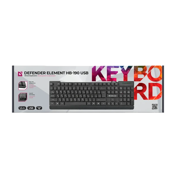 Клавиатура проводная Defender HB-190 USB RU Element классическая USB 1.5м черный (1/20)