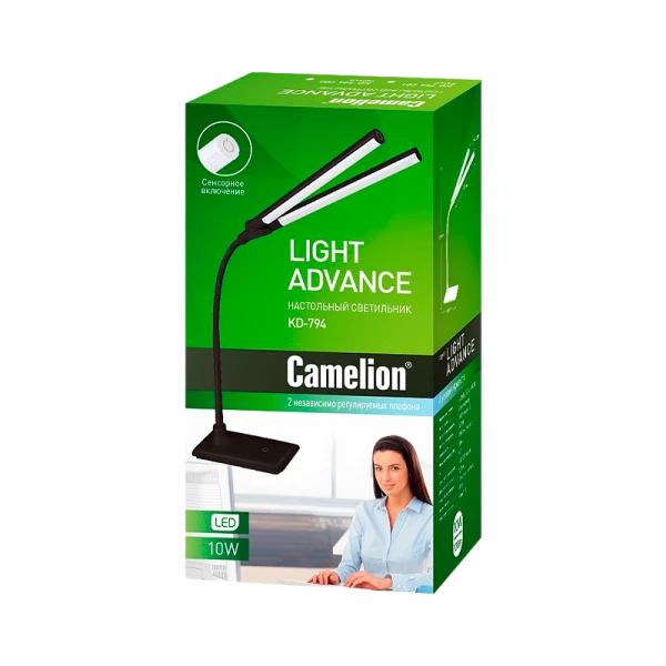 Светильник настольный Camelion KD-794 10W 230V 2LED на основании сенс. белый (1/6)