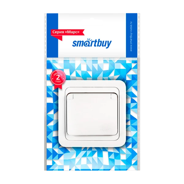 Розетка Smartbuy 1-местная с заземлением и крышкой 16А белая, керамика "Марс"