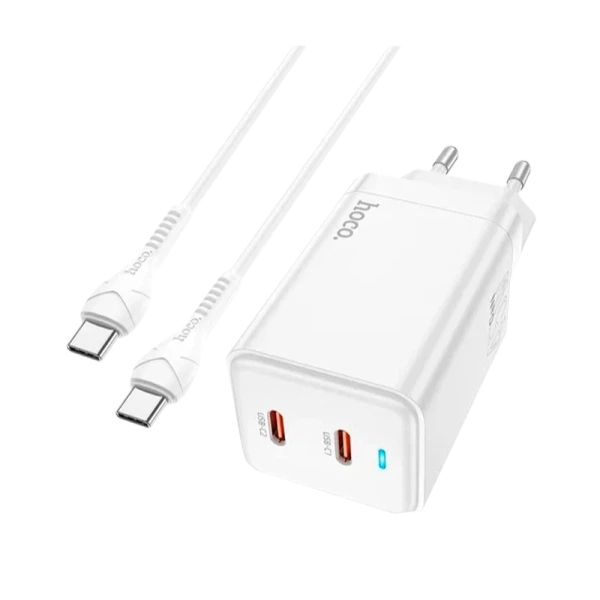 Сетевое З/У HOCO N23 2Type-C 45W PD3.0 с кабелем Type-C-Lightning белый (1/11/110)