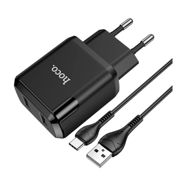 Сетевое З/У HOCO N7 2USB 2.1A с кабелем microUSB черный (1/20/120)
