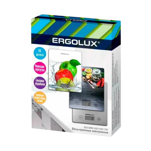 Весы кухонные Ergolux ELX-SK02-C02 электронные 5кг ассорти (1/20)