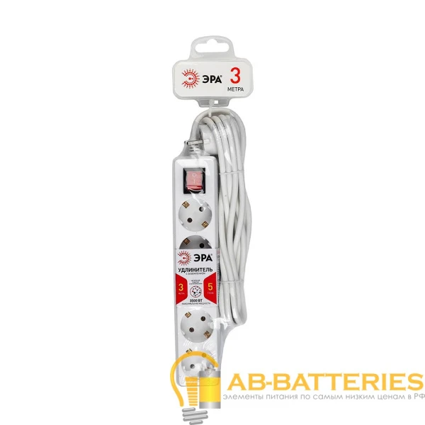 Удлинитель ЭРА U 5р.С/З 16A 3.0м белый (1/20)