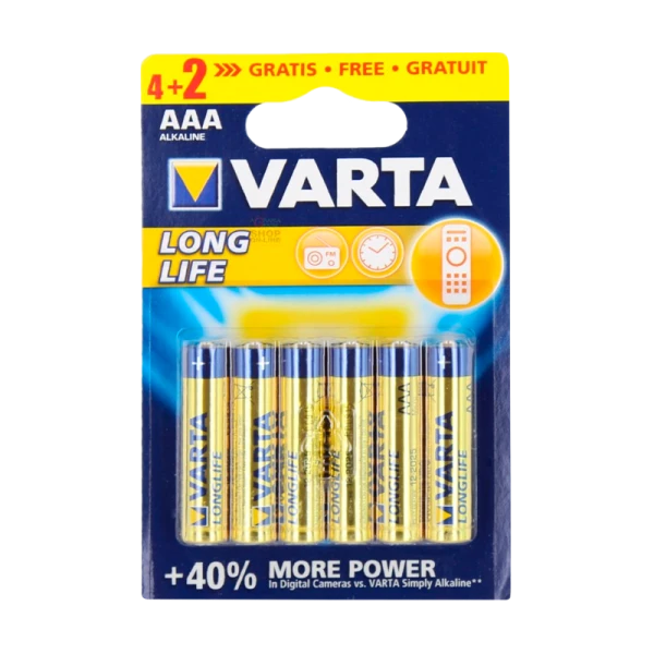 Батарейка Varta LONGLIFE LR03 AAA BL4+2 Alkaline 1.5V (4103) (6/60/300)