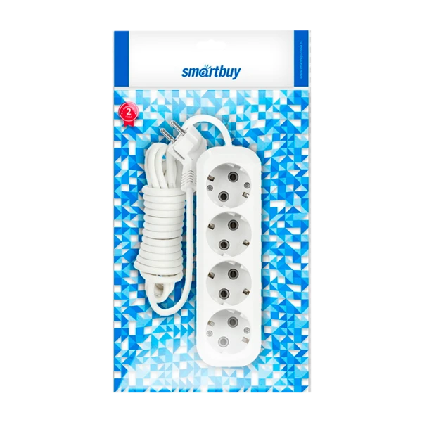 Удлинитель Smartbuy 4р.С/З 16A 3.0м ПВС белый (1/40)