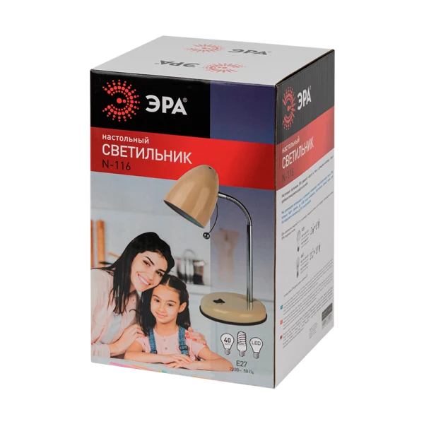 Светильник настольный ЭРА N-116 40W 220V E27 IP20 на основании бежевый (1/16)
